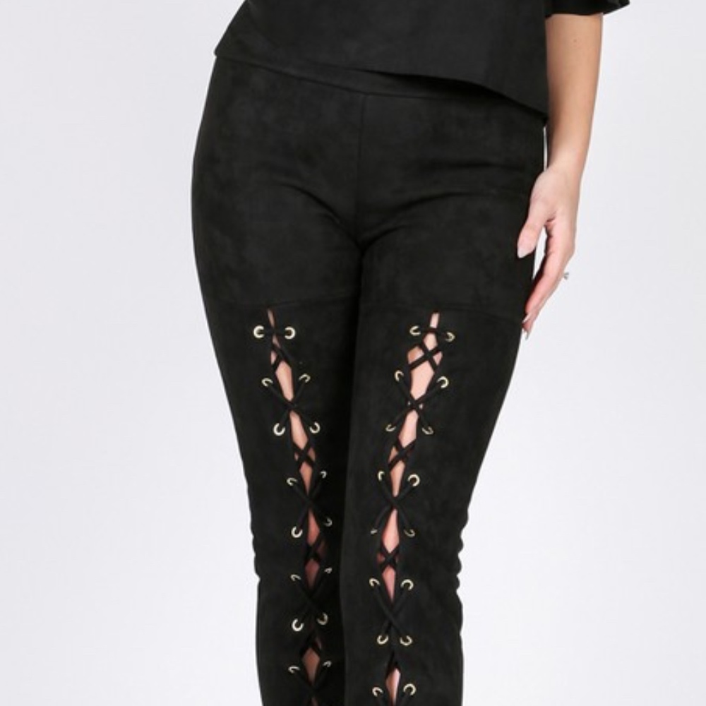 Faux Suede Lace Up Skinny Pants - Picture 4 of 5
